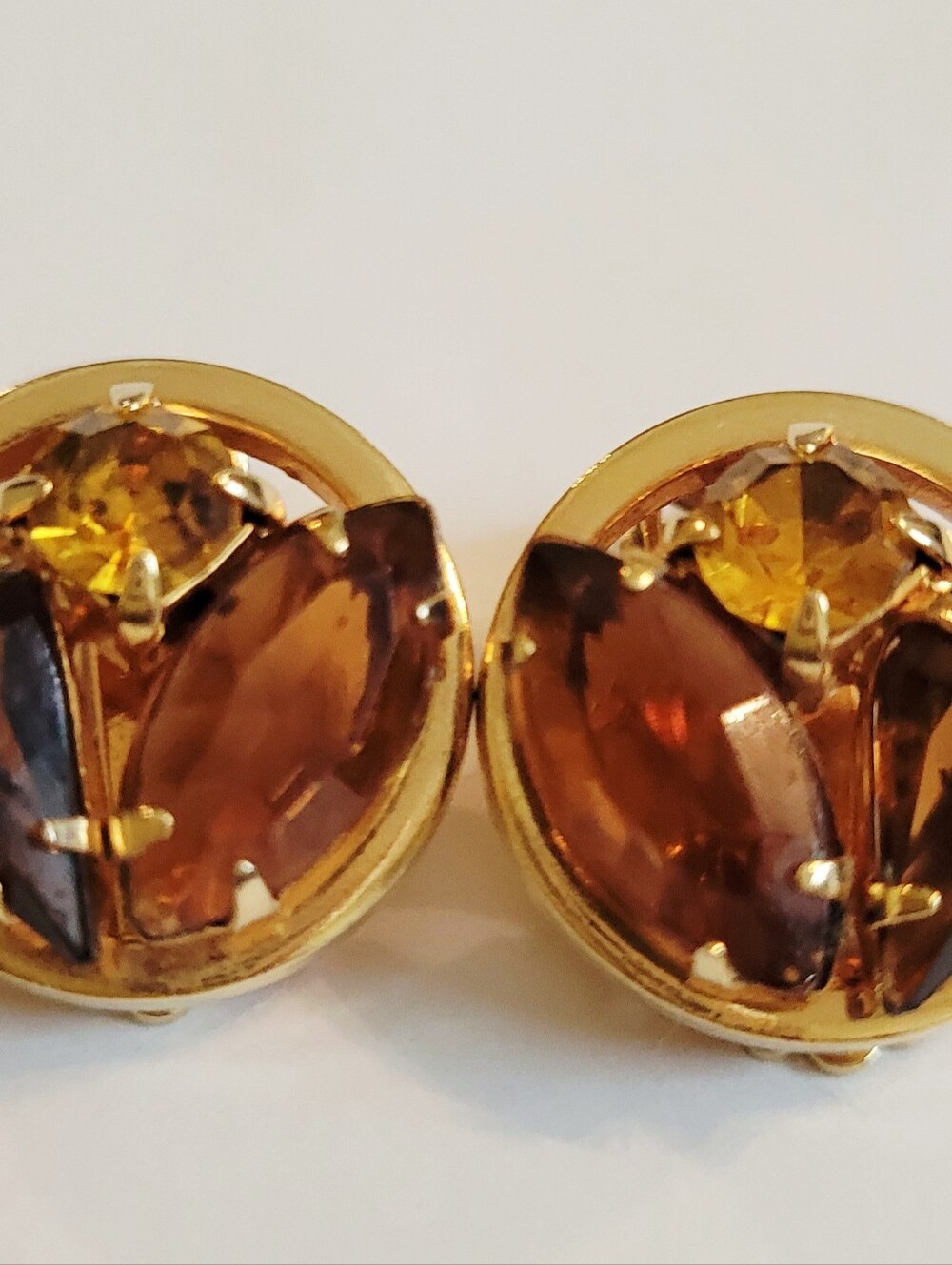 Gold-Tone Amber Crystal Clip Earrings - Unbranded